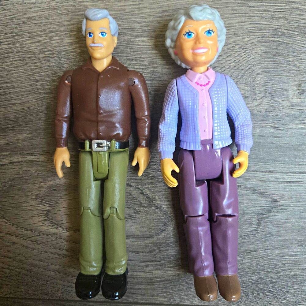 Hasbro Dollhouse Figures Grandparents Grandma Grandpa Poseable Lot Vintage 6"